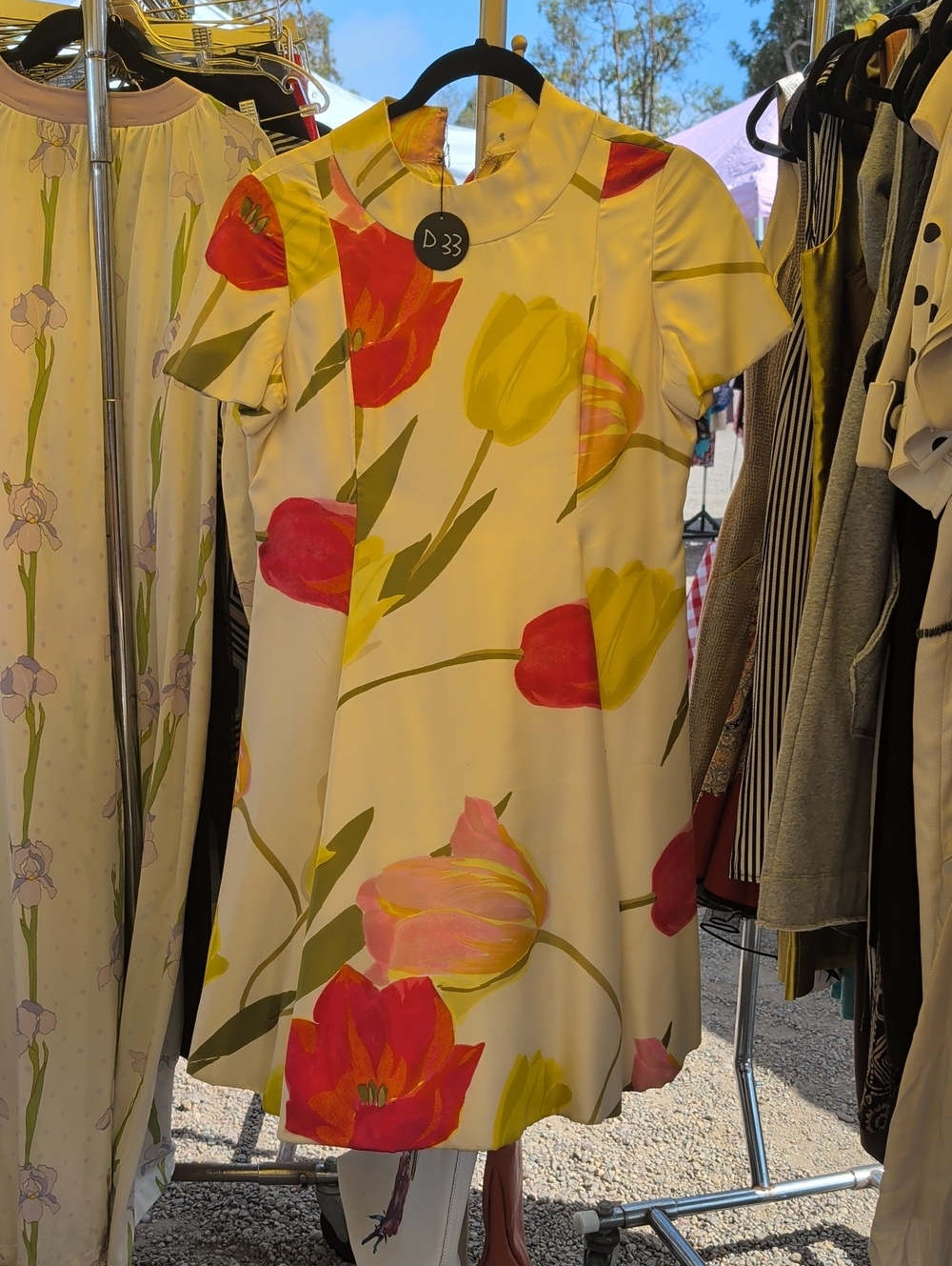 Women's White Tulip-Print Short Sleeve Dress - Pink & Yellow Blooms